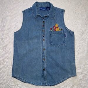 Vintage Disney Winnie The Pooh & Piglet Embroidered Y2K Top S 100% Cotton Vtg